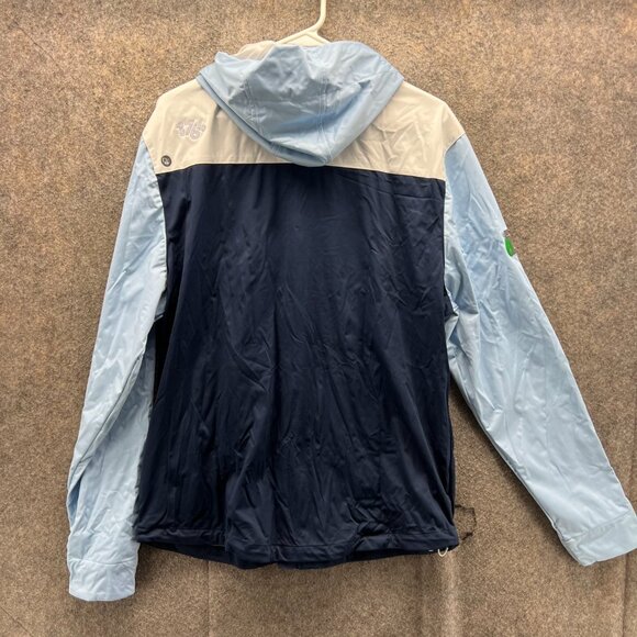 Graham Luxe Hooded Jacket Men Medium Navy Blue Light Gray Windbreaker Full Zip - Picture 2 of 11